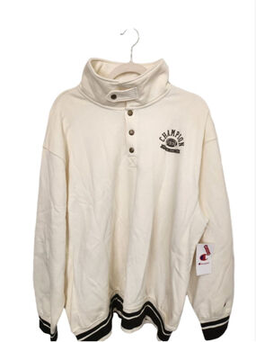 Champion Mock Neck Sweatshirt L Off-white with Black Stripes